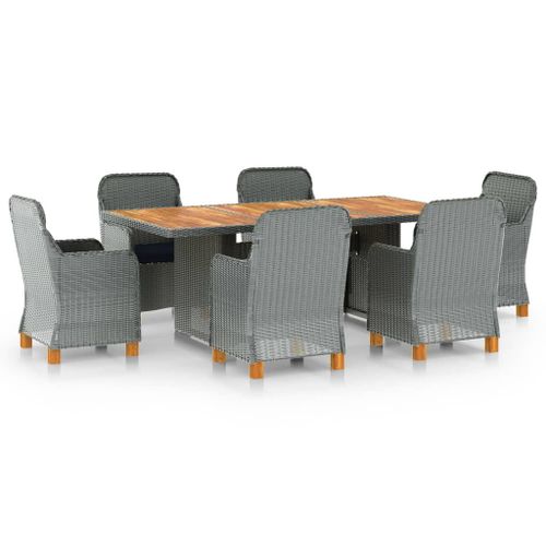 Vidaxl Mobilier À Dîner 7 Pcs Avec Coussins Résine Tressée Gris Clair
