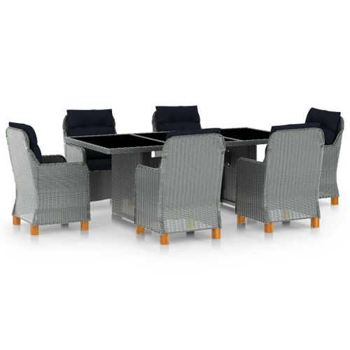 Vidaxl Mobilier À Dîner 7 Pcs Avec Coussins Résine Tressée Gris Clair