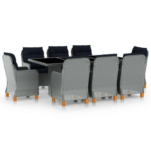 Vidaxl Mobilier À Dîner 9 Pcs Avec Coussins Résine Tressée Gris Clair
