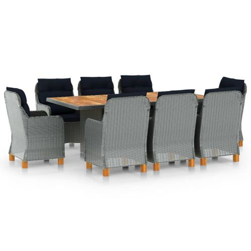 Vidaxl Mobilier À Dîner 9 Pcs Avec Coussins Résine Tressée Gris Clair