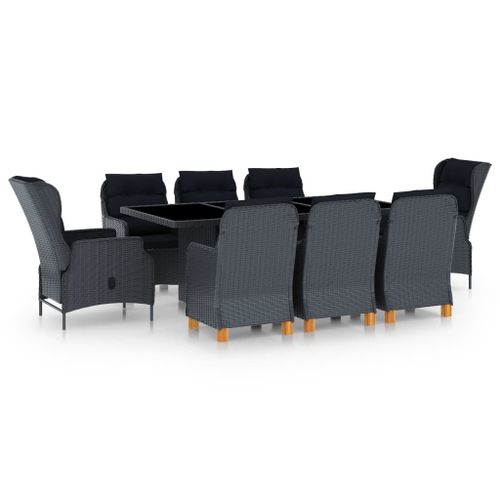 Vidaxl Mobilier À Dîner 9 Pcs Avec Coussins Résine Tressée Gris Foncé