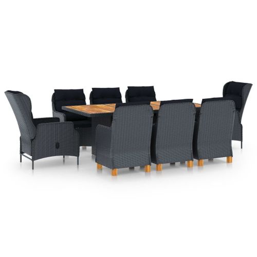 Vidaxl Mobilier À Dîner 9 Pcs Avec Coussins Résine Tressée Gris Foncé