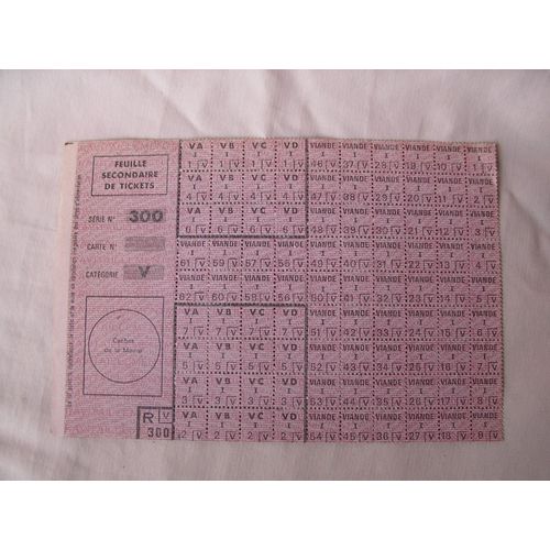 Ww2/Postwar France Ticket De Rationnement Feuille Secondaire De Ticket Série 300 Catégorie V 7