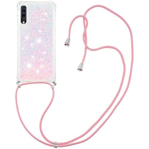 Pour Samsung A70 Coque, Bling Liquide Paillette Antichoc Kawaii Etui Housse Avec Cordage Lanyard Case Pour Samsung Galaxy A70. Lp Star Pink