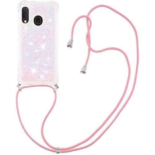 Pour Samsung A20e Coque, Bling Liquide Paillette Antichoc Kawaii Etui Housse Avec Cordage Lanyard Case Pour Samsung Galaxy A20e. Lp Star Pink