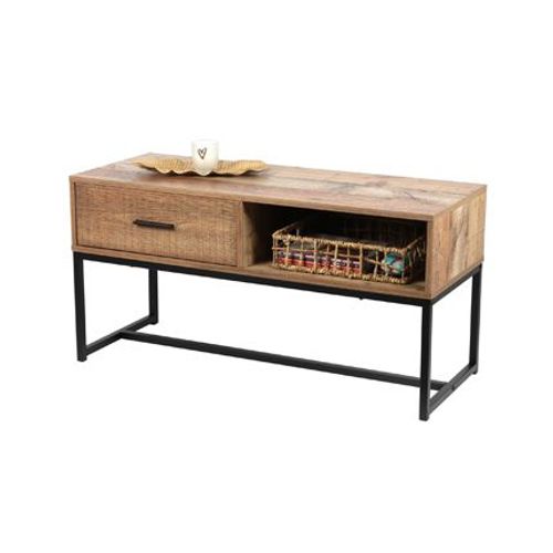 Table Basse 1 Tiroir 100x40x50 Cm Marron Et Noir - Oka