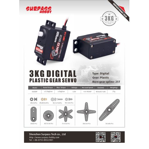 équipement en plastique S0300P, 3KG, Servo pour avion Robot 1/12 RC, voiture de monstre, bateau