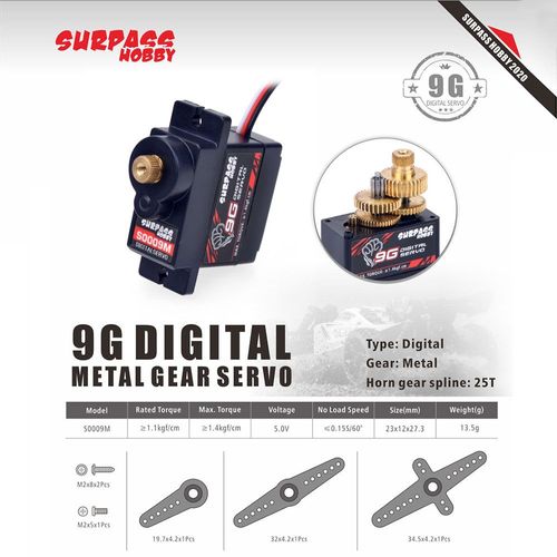 équipement métallique pour avion radiocommandé, Servo pour Robot, voiture, bateau, S0009M 9g, 1.9KG