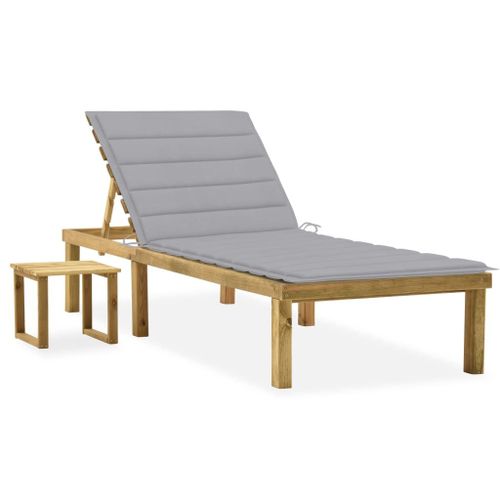 Vidaxl Chaise Longue De Jardin Avec Table Et Coussin Pin Imprégné