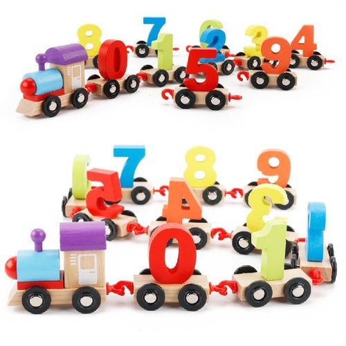 Ensemble De Train En Bois Bleu Et Jouet Montessori Pour Tout-Petits, Jouets En Bois Pour Garçons Et Filles De 1 An