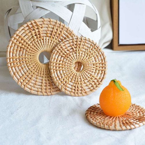 Sous-Verres Ronds En Rotin Naturel, 3 Tailles, Napperons Isolants Faits À La Main, Tapis De Table, Accessoires De Cuisine