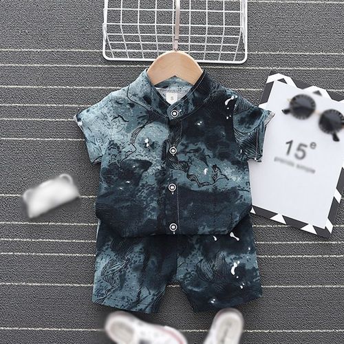 Costume De Plage D'été Pour Garçons, Ensemble Deux Pièces Avec Imprimé Graffiti, Haut À Manches Courtes Et Short