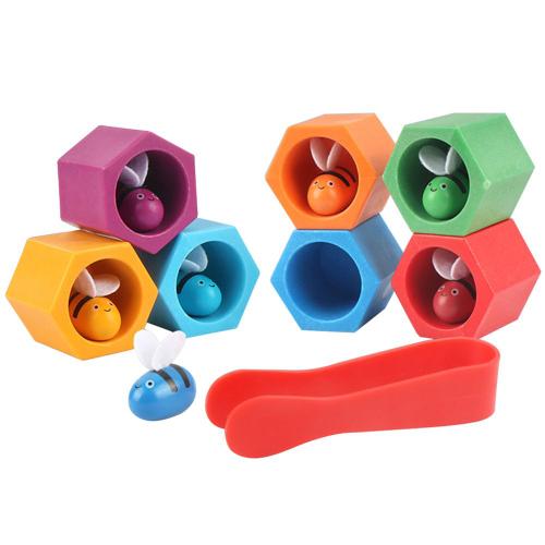 Jouets En Bois Montessori, Jeu De Société Avec Ruche, Pour L'Éducation Précoce Des Enfants, Clip Pour Attraper Les Abeilles, Couleur De La Cognition