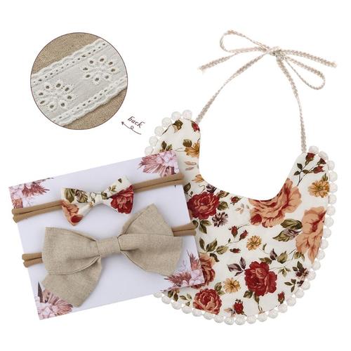 Ensemble De Bavoirs À Imprimé Pour Bébé, Bandeau À N¿Ud Papillon, Double Face, Serviette En Coton Doux Pour Nourrir La Salive, Foulard Bandana, Kit De Bandeau Pour Cheveux, 1 Pièce