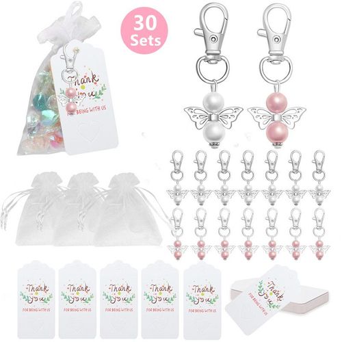 Porte clés ange gardien 30 pièces, pendentif ailes souvenir de baptême de mariage cadeaux de réception cadeau pour bébé