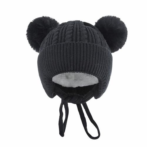 Chapeau D'Hiver Pour Bébé Garçon, Chapeau Chaud Pour Enfants 0-3 Ans, En Peluche, Tricoté, Boules De Cheveux, Mignon, Casquette Torsadée