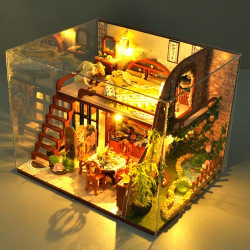 Maison De Poupée Chinoise En Bois Pour Filles Et Adultes, Kit De Bricolage De Maison De Poupée En Bois, Plante De Rose Miniature Assemblée, Jouet