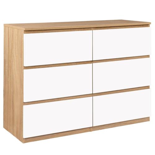 Commode 6 Tiroirs Tomi Bois Façon Hêtre Et Blanc