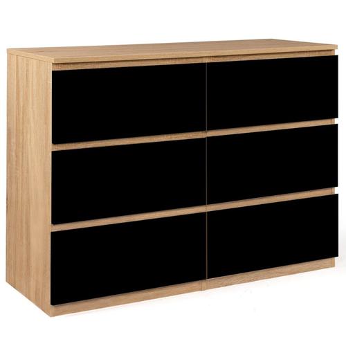 Commode 6 Tiroirs Tomi Bois Façon Hêtre Et Noir