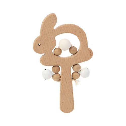 Anneau de dentition en bois de hêtre pour bébé, hochet lapin, jouet éducatif Montessori