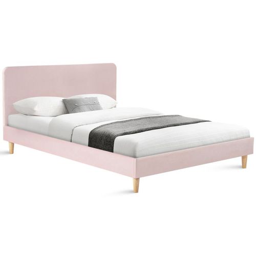 Lit Double Scandinave Balta 140 X 190 Cm Tissu Rose Clair Effet Velours
