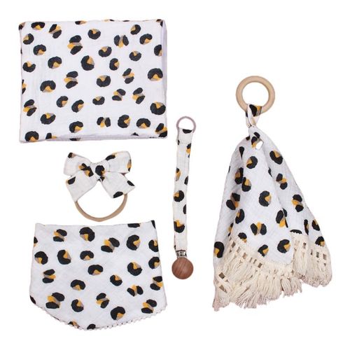 Serviette À Roter + Bavoir + Couverture De Couette + Attache-Tétine En Chaîne + Bandeau Pour Cheveux, 5 Pièces/Ensemble