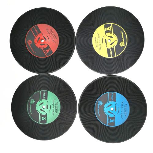 Sous-verres en vinyle antidérapants pour disques, 4 pièces, sous-verres pour boisson, CD, rétro, napperons de Table, coussin de musique rond thermo-isolant
