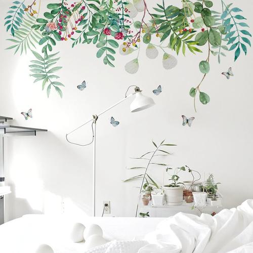 Autocollant mural amovible avec feuilles et papillons, papier peint décoratif pour chambre de bébé