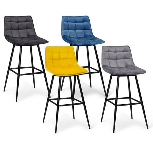 Lot De 4 Tabourets De Bar Mady En Velours Mix Color Bleu, Gris Clair, Gris Foncé, Jaune