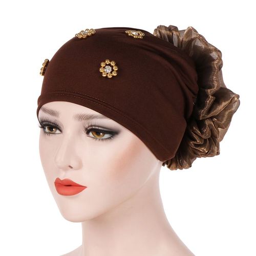 Foulard Hijab Musulman, Couvre Chef Indien Africain, Couleur Unie, Bandana, Fleur, Bonnet Perlé, Baotou