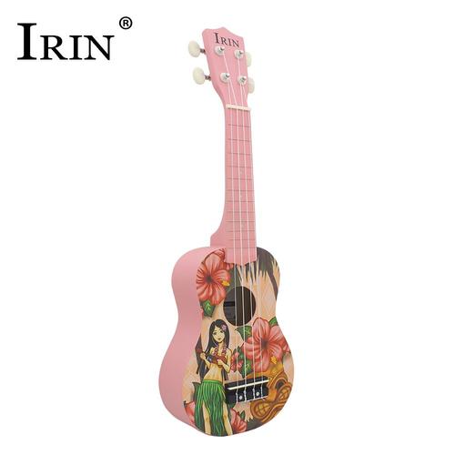 Ukulele Soprano acoustique de 21 pouces, matériau en tilleul Uke avec de beaux motifs de Style hawaïen, ukulele rose