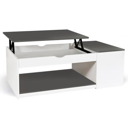 Table Basse Plateau Relevable Elea Avec Coffre Bois Blanc Et Gris