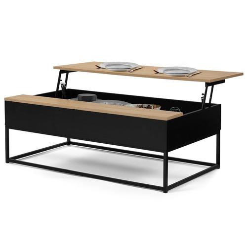 Table Basse Noire Plateau Relevable Façon Hêtre Boston Design Industriel