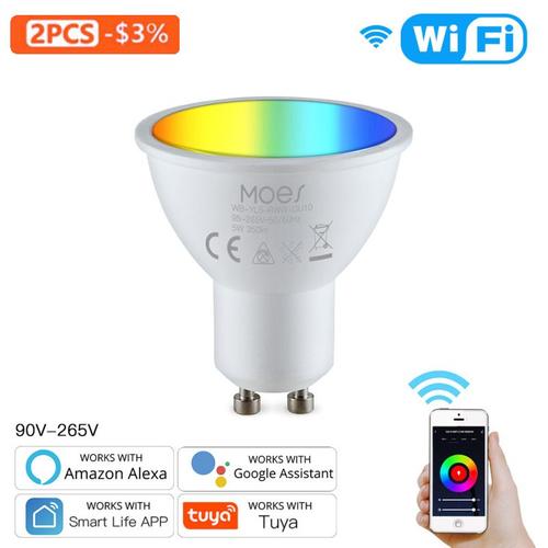 Ampoule intelligente GU10 RGB + CW WiFi sans fil, lampe App RGB + 2800 6200K, domotique, Compatible avec Alexa Google Home, 1/4 pièces