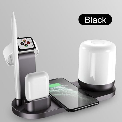 Chargeur sans fil 10W pour Apple Watch IPhone 12 Airpods Pro, charge rapide Qi, lampe de bureau, lumière blanche chaude