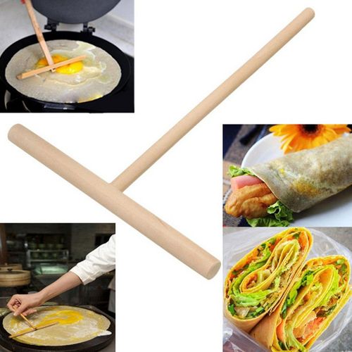 Accessoires de cuisine, ustensiles à crêpes en forme de T, crêpe antiadhésif épandeur en bois et spatule râteau à tartes, outils à crêpes 1 pièce