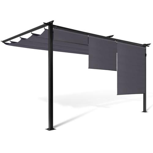 Pergola adoss?e premium ALIA 3x4 M toit r?tractable et 3 stores gris anthracite