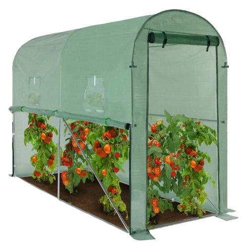 Serre À Tomates Relevable Verte 2 Fenêtres Avec Moustiquaire Et Porte Zippée