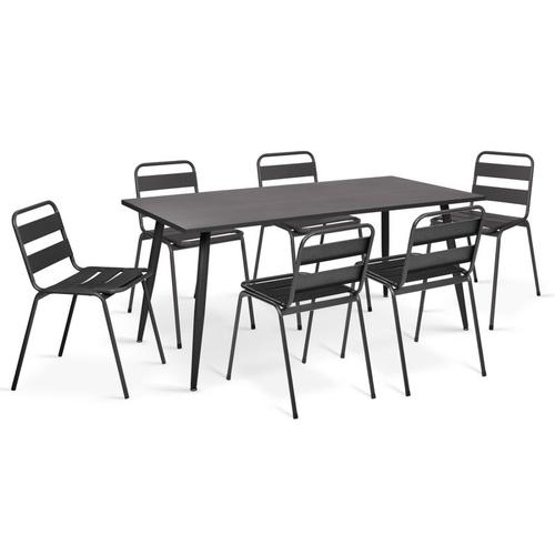 Salon De Jardin Valencia En Acier Table 180 Cm Et 6 Chaises Empilables Gris Anthracite