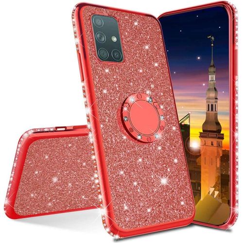 Samsung Galaxy S21 Coque Bling Gliter Paillette Brillant Luxe Strass Coque Etui Avec 360 Rotation Bague Stand Holder Gel Tpu Antichoc Etui Housse Pour Samsung Galaxy S21 5g. Gs Tpu Red