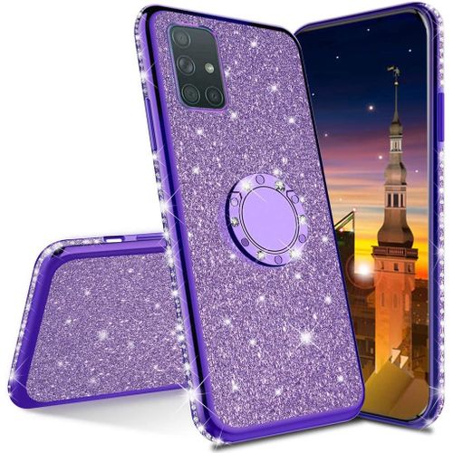 Galaxy S20 Ultra Coque Bling Gliter Paillette Brillant Luxe Strass Coque Etui Avec 360 Rotation Bague Stand Holder Gel Tpu Antichoc Etui Housse Pour Samsung Galaxy S20 Ultra. Gs Tpu Purple