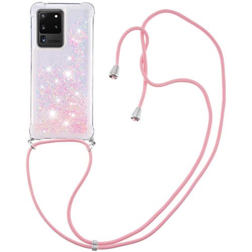 Pour Samsung S20 Ultra Coque, Bling Liquide Paillette Antichoc Kawaii Etui Housse Avec Cordage Lanyard Case Pour Samsung Galaxy S20 Ultra. Lp Star Pink