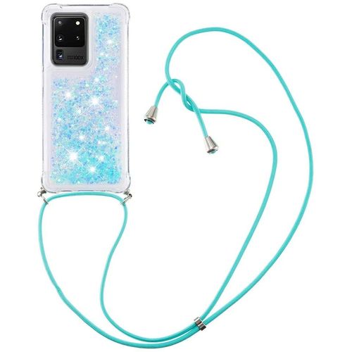 Pour Samsung S20 Ultra Coque, Bling Liquide Paillette Antichoc Kawaii Etui Housse Avec Cordage Lanyard Case Pour Samsung Galaxy S20 Ultra. Lp Star Blue
