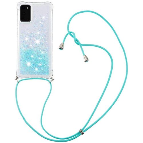 Pour Samsung S20 Coque, Bling Liquide Paillette Antichoc Kawaii Etui Housse Avec Cordage Lanyard Case Pour Samsung Galaxy S20. Lp Star Blue