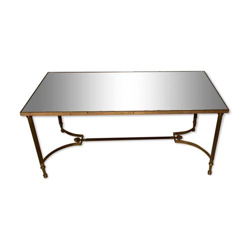 Table Basse Neo Classique En Laiton Et Miroir Oxyd Dore