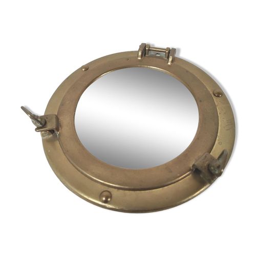 Miroir hublot en laiton diamtre 20cm dore