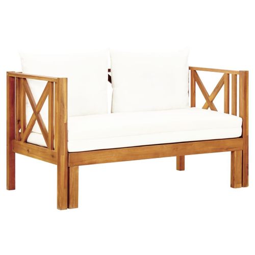 Banc De Jardin Meuble De Patio D'extérieur Terrasse 2 Places Et Coussins 122 X 66 X 68,5 Cm Bois D'acacia Massif Helloshop26 02_0011292