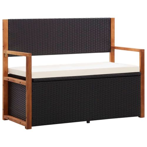 Banc De Jardin Meuble De Patio D'extérieur Terrasse 115 X 50 X 85 Cm Résine Tressée Et Bois D'acacia Noir Helloshop26 02_0011185