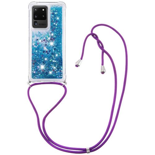 Pour Samsung S20 Ultra Coque, Bling Liquide Paillette Antichoc Kawaii Etui Housse Avec Cordage Lanyard Case Pour Samsung Galaxy S20 Ultra. Lp Love Blue