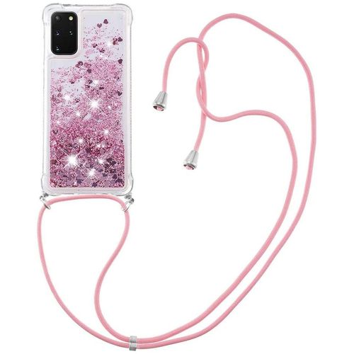Pour Samsung Galaxy S20+ Coque, Bling Liquide Paillette Antichoc Kawaii Etui Housse Avec Cordage Lanyard Case Pour Samsung Galaxy S20 Plus. Lp Love Rose